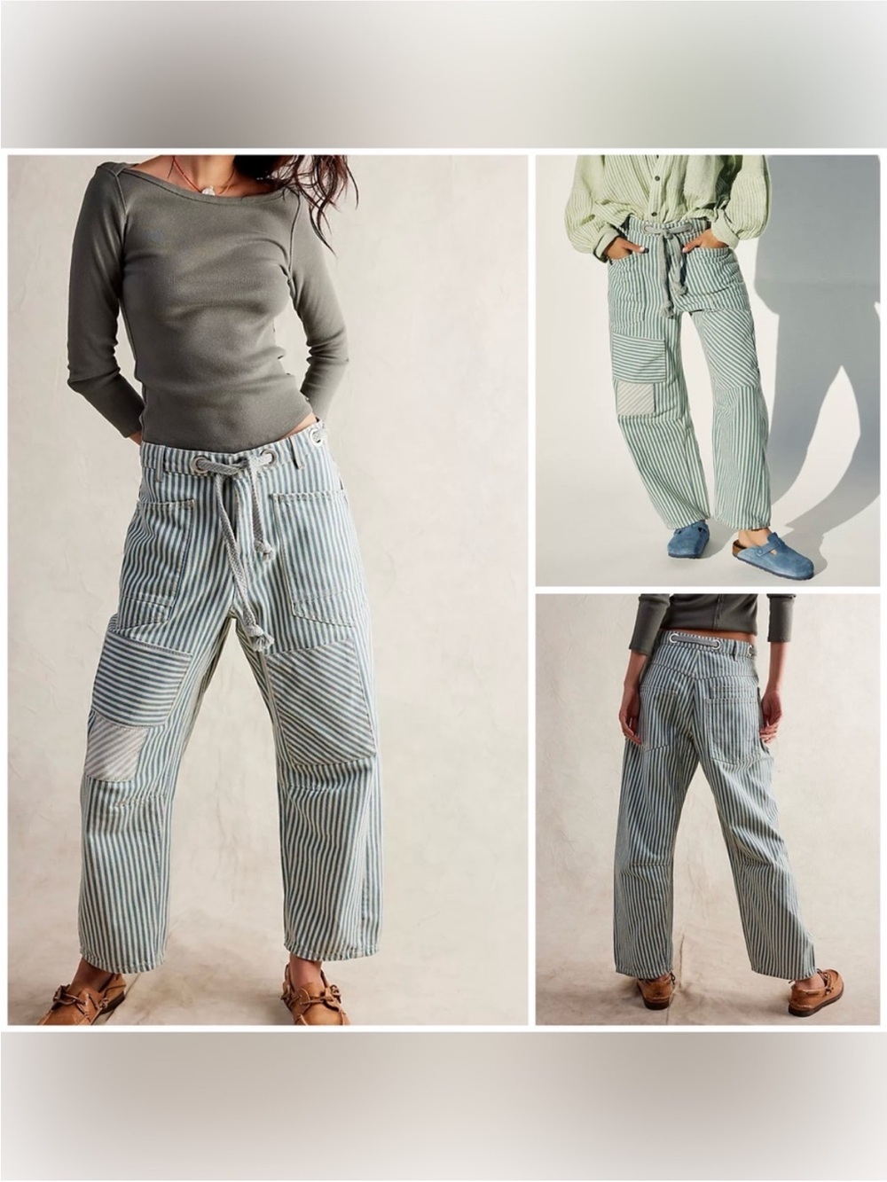 NWOT Free People We The Free Moxie Railroad Low-Slung Jeans - Striped Green - 26